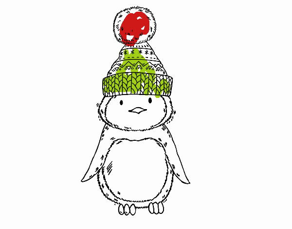 Pingüino con gorro de invierno