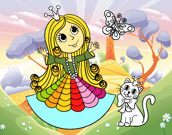 Princesa con gato y mariposa