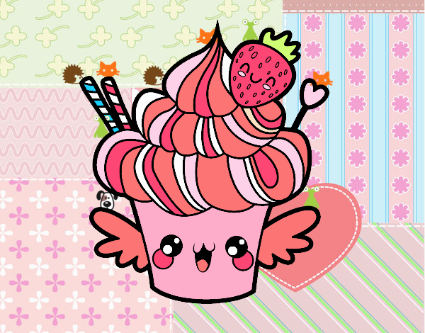 Cupcake kawaii con fresa