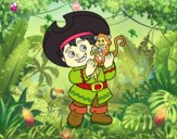 Niño pirata y su mono mascota