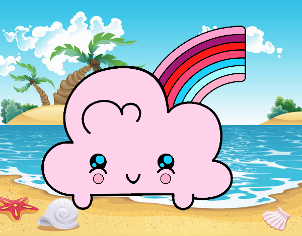 Nube con arco iris kawaii