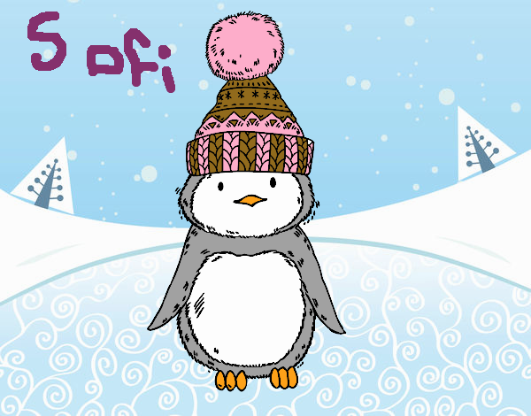 Pingüino con gorro de invierno