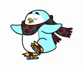 Pingüino patinando sobre hielo