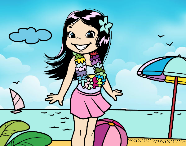 dibujo de la niña en la playa 