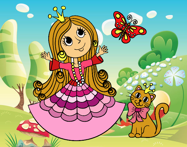 Princesa con gato y mariposa