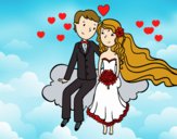 Recién casados en una nube