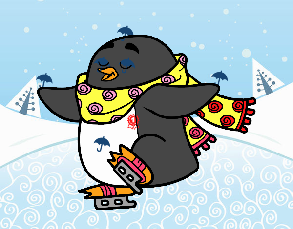 Pingüino patinando sobre hielo