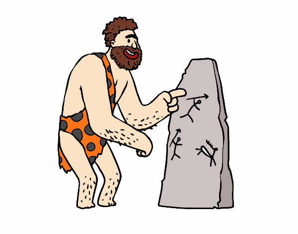 Hombre prehistórico con pinturas rupestres