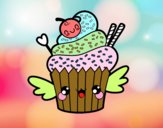 Cupcake kawaii con cereza