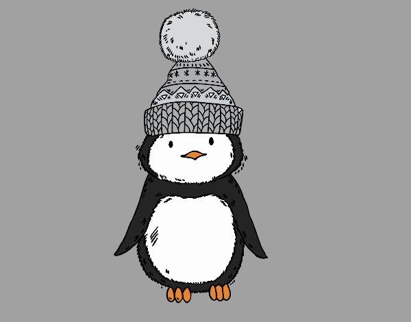 Pingüino con gorro de invierno