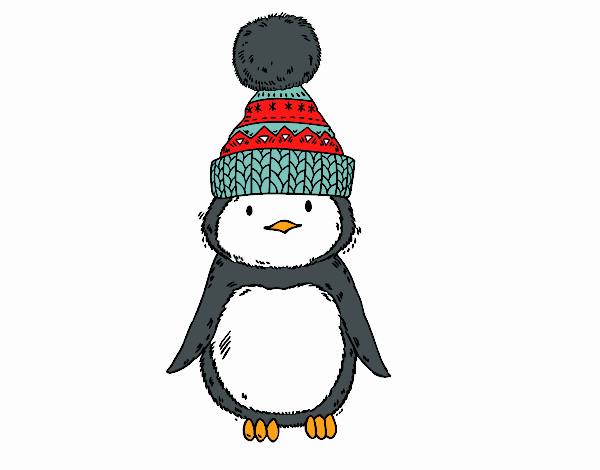 Pingüino con gorro de invierno