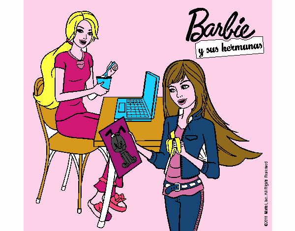 Barbie y su hermana merendando