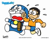 Doraemon y Nobita corriendo