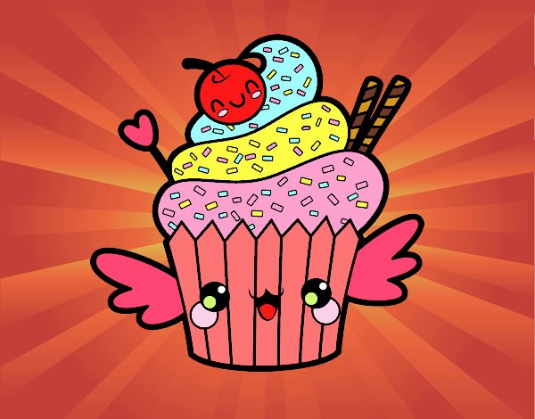 Cupcake kawaii con cereza