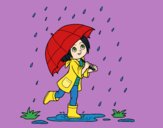 Niña con paraguas bajo la lluvia