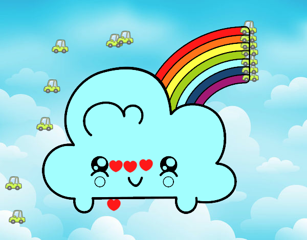 Nube con arco iris kawaii