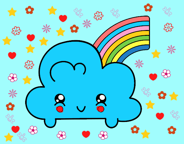 Nube con arco iris kawaii