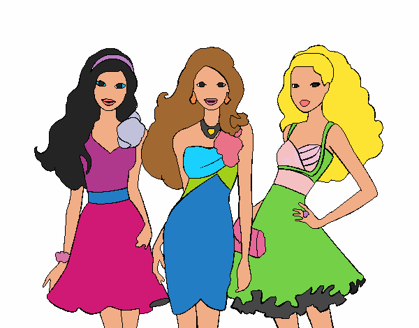 Barbie y sus amigas vestidas de fiesta