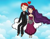 Recién casados en una nube