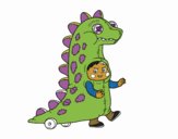 Niño disfrazado de dinosaurio