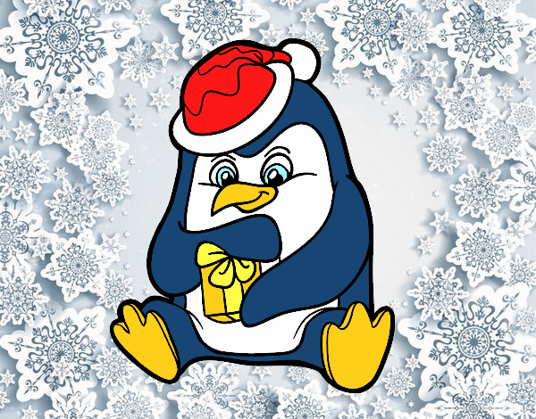 Un pingüino con regalo de Navidad