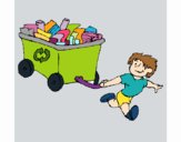Niño reciclando