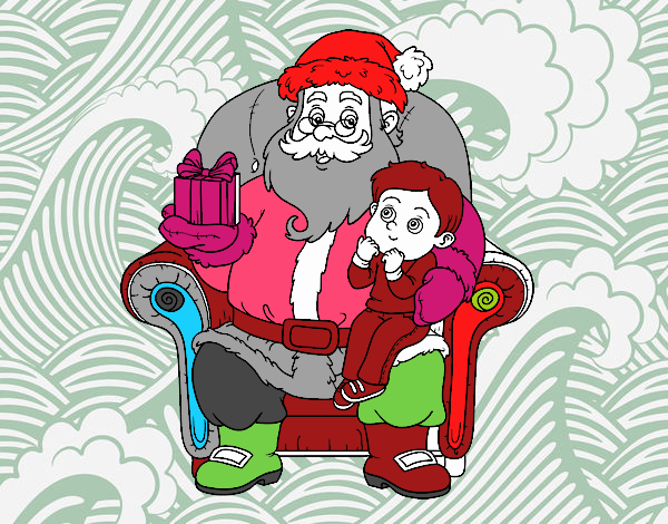 Papá Noel y niño en Navidad