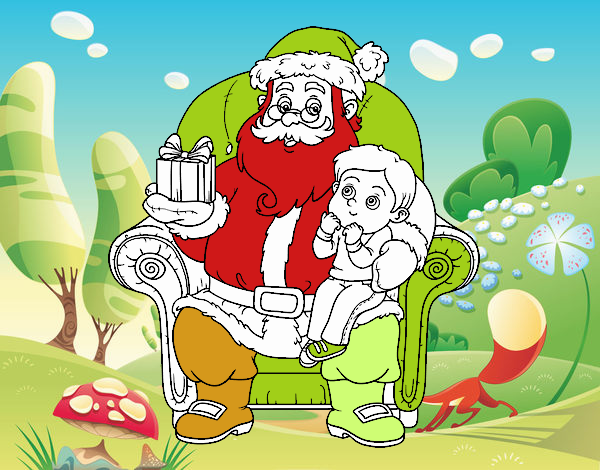 Papá Noel y niño en Navidad