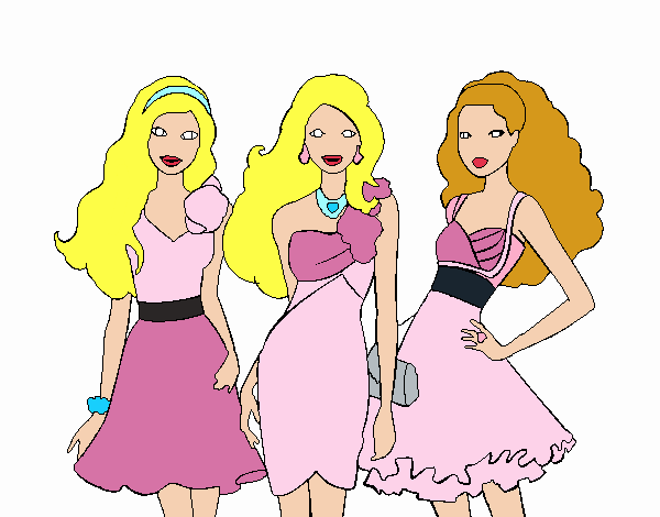 Barbie y sus amigas vestidas de fiesta