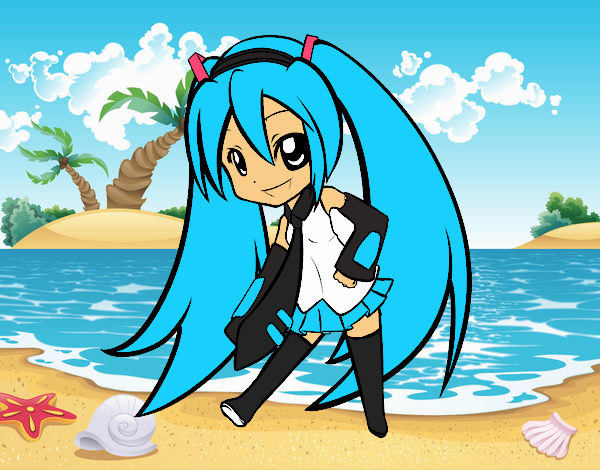 Miku en la playa