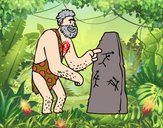Hombre prehistórico con pinturas rupestres