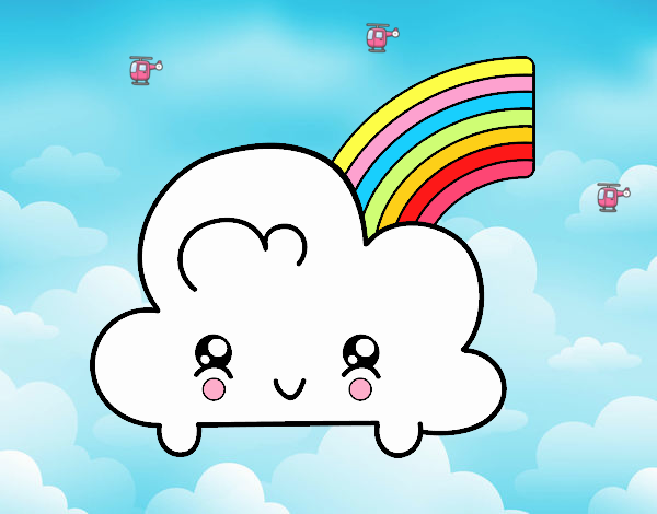 Nube con arco iris kawaii