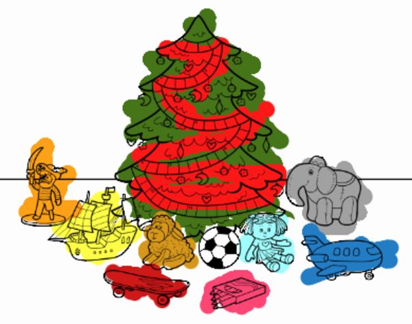 Árbol de Navidad y juguetes