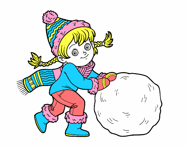 Niña con gran bola de nieve