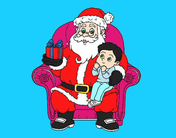 Papá Noel y niño en Navidad