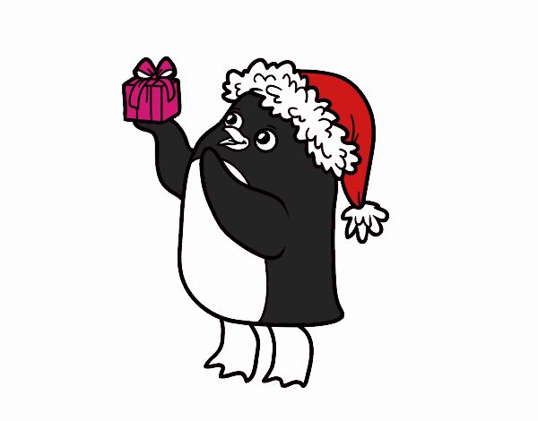 Pingüino con gorro y regalo de Navidad