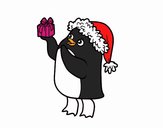 Pingüino con gorro y regalo de Navidad