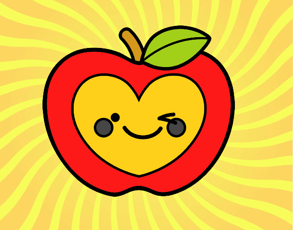 dibujo de una manzana sonriente