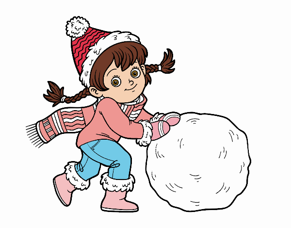 Niña con gran bola de nieve