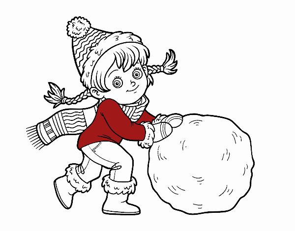 Niña con gran bola de nieve