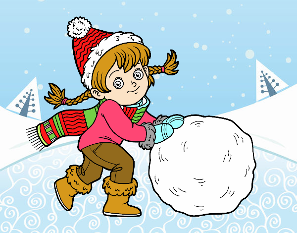 Niña con gran bola de nieve