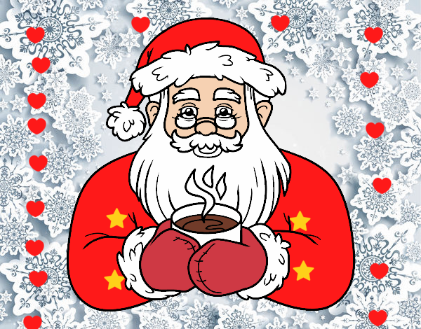 Papá Noel con taza de café