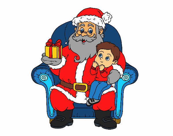 Papá Noel y niño en Navidad