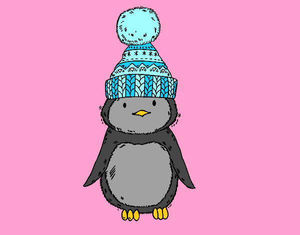 Pingüino con gorro de invierno