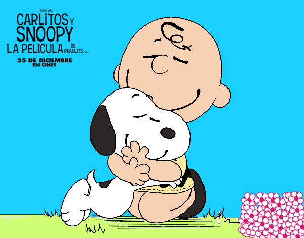 Snoopy y Carlitos abrazados