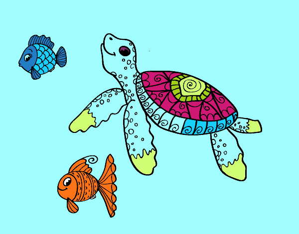 Dibujo de Tortuga de mar con peces pintado por en Dibujos.net el día 09 ...