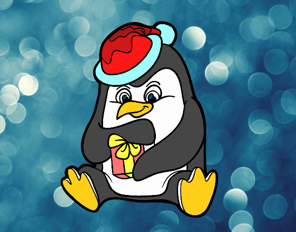 Un pingüino con regalo de Navidad