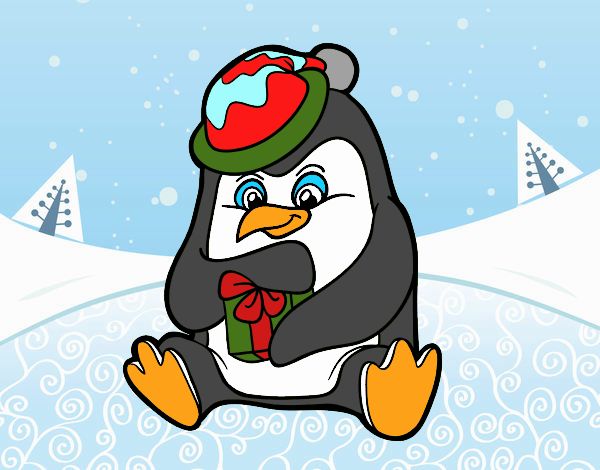 Un pingüino con regalo de Navidad