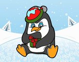 Un pingüino con regalo de Navidad