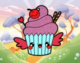 Cupcake kawaii con cereza